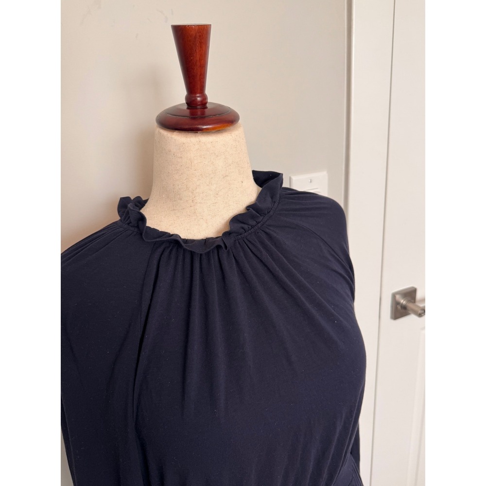 BODEN | Maxi Dress Women 12R Navy Blue Ruffle Neck Long Sleeve Jersey Casual - Picture 3 of 8